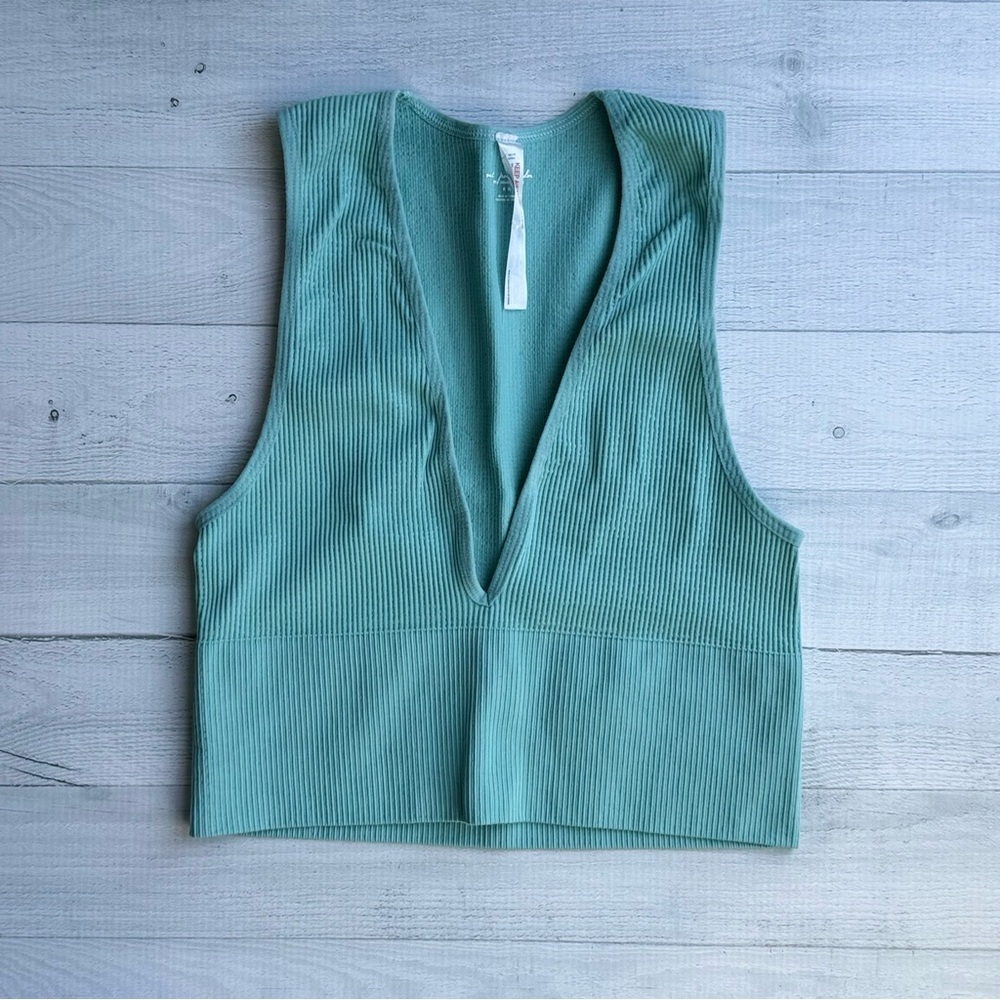 Urban Outfitters Josie Ribbed V-Neck Teal Tank Top M